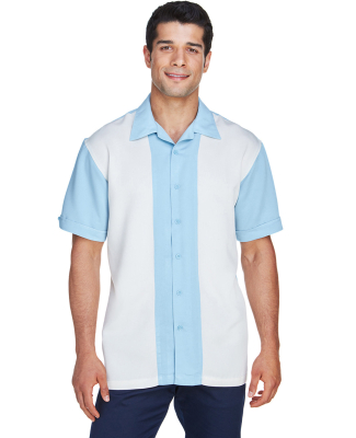 Harriton M575 Men's Two-Tone Bahama Cord Camp Shir in Cloud blue/ crem