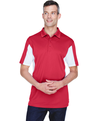 Harriton M355 Men's Side Blocked Micro-Piqué Polo in Red/ white