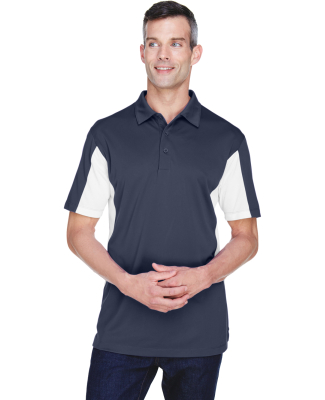 Harriton M355 Men's Side Blocked Micro-Piqué Polo in Navy/ white