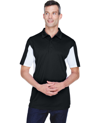 Harriton M355 Men's Side Blocked Micro-Piqué Polo in Black/ white