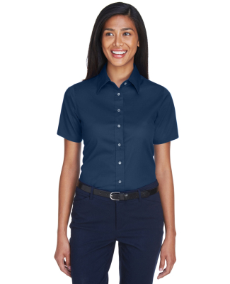 Harriton M500SW Ladies' Easy Blend™ Short-Sleeve in Navy