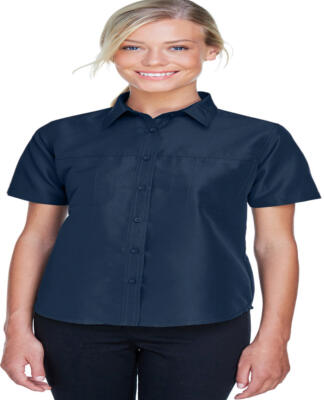 Harriton M580W Ladies' Key West Short-Sleeve Perfo in Navy