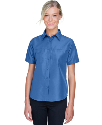 Harriton M580W Ladies' Key West Short-Sleeve Perfo in Pool blue