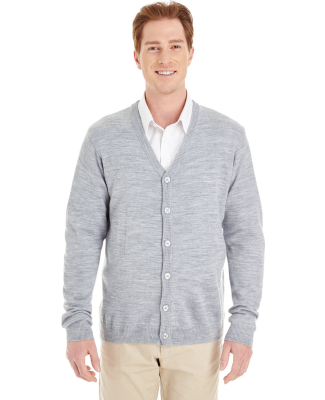 Harriton M425 Men's Pilbloc™ V-Neck Button Cardi in Grey heather