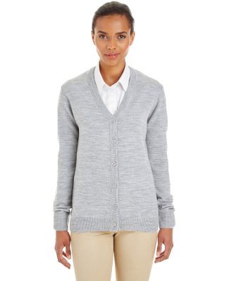 Harriton M425W Ladies' Pilbloc™ V-Neck Button Ca in Grey heather