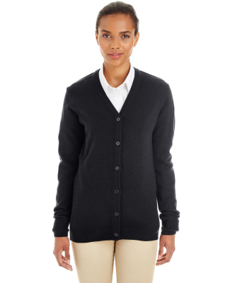 Harriton M425W Ladies' Pilbloc™ V-Neck Button Ca in Black