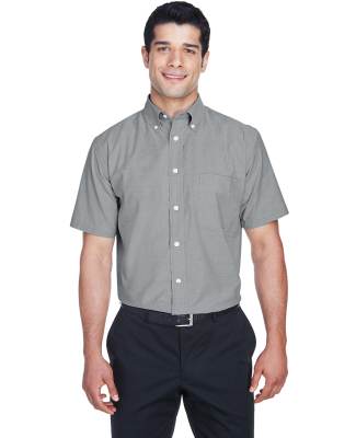 Harriton M600S Men's Short-Sleeve Oxford with Stai in Oxford grey