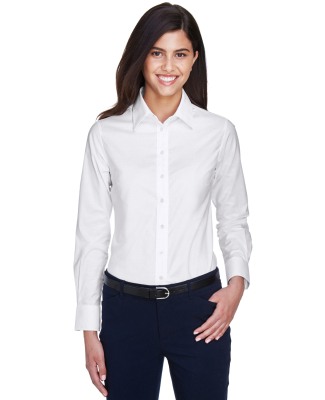 Harriton M600W Ladies' Long-Sleeve Oxford with Sta WHITE