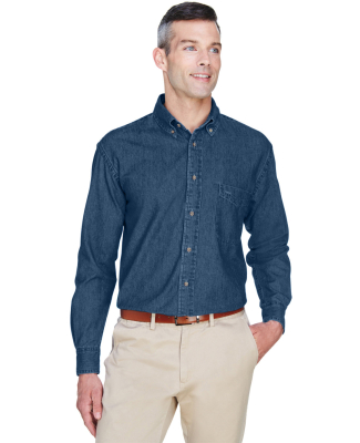 Harriton M550 Men's 6.5 oz. Long-Sleeve Denim Shir in Dark denim