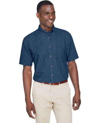 Harriton M550S Men's 6.5 oz. Short-Sleeve Denim Sh in Dark denim