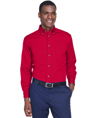 Harriton M500 Men's Easy Blend™ Long-Sleeve Twil in Red