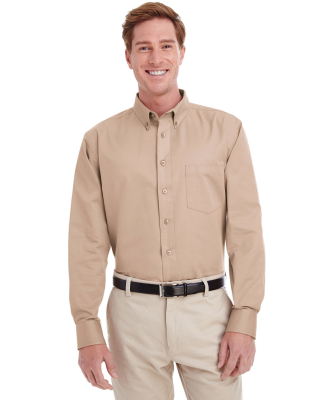 Harriton M581 Men's Foundation 100% Cotton Long-Sl in Khaki