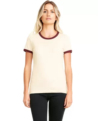 Next Level Apparel 3904 Ladies' Ringer T-Shirt in Natural/ maroon