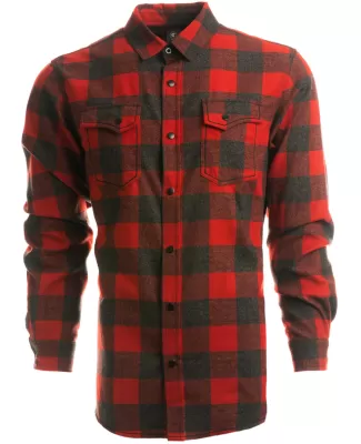 Burnside 8219 Snap Front Long Sleeve Plaid Flannel in Red/ h black