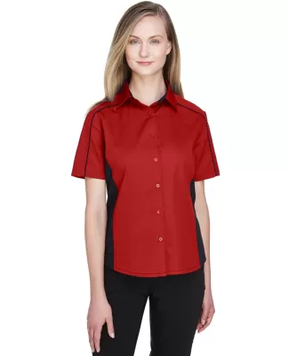 North End 77042 Ladies' Fuse Colorblock Twill Shir CLASSIC RED/ BLK