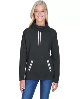 J America 8653 Relay Women's Cowlneck Sweatshirt BLACK