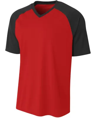 A4 Apparel NB3373 Youth Polyester V-Neck Strike Je SCARLET/ BLACK