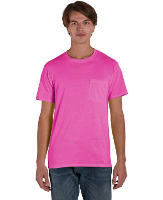 Hanes W110 Workwear Short Sleeve Pocket T-Shirt in Safety pink