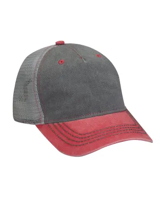 Adams Hats EN102 Pigment-Dyed Twill & Mesh 5 Panel in Chrcl/ red/ gry