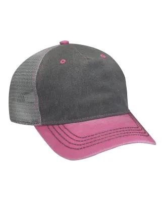 Adams Hats EN102 Pigment-Dyed Twill & Mesh 5 Panel in Chrcl/ h pnk/ gr