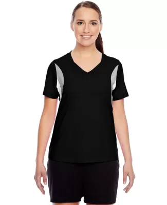 Core 365 JGWMC Ladies' Short-sleeve Athletic V-nec BLACK/ SP SILVER