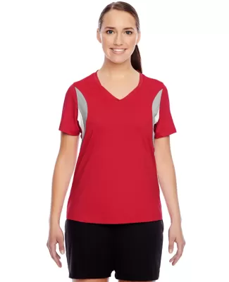 Core 365 JGWMC Ladies' Short-sleeve Athletic V-nec SP RED/ SP SILVR
