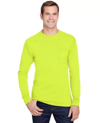 Hanes W120 Adult Workwear Long-Sleeve Pocket T-Shi in Safety green