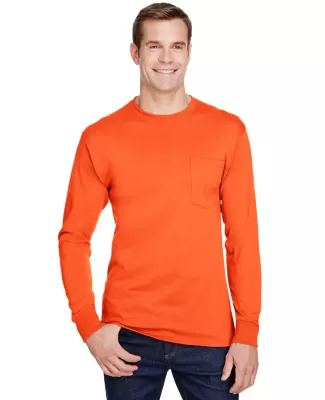 Hanes W120 Adult Workwear Long-Sleeve Pocket T-Shi in Safety orange