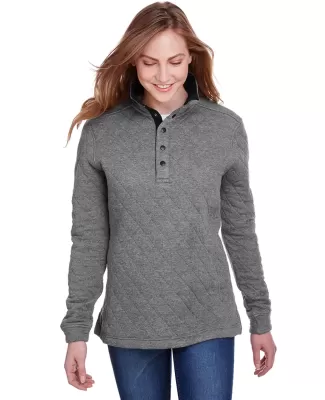 J America 8891 Ladies' Quilted Snap Pullover CHARCOAL HEATHER