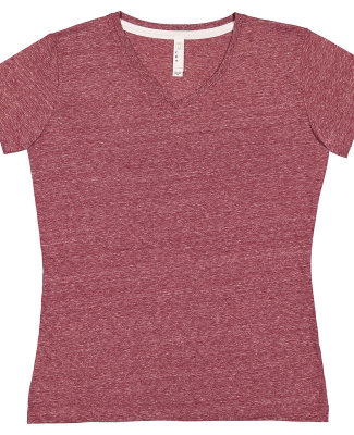 LA T 3591 Ladies' V-Neck Harborside Melange Jersey in Burgundy melange