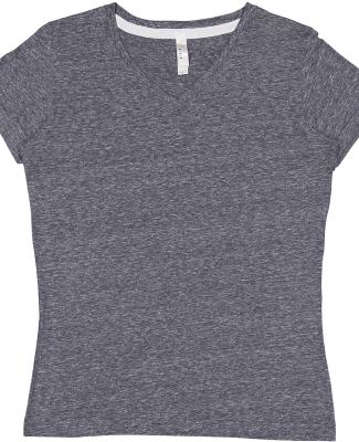 LA T 3591 Ladies' V-Neck Harborside Melange Jersey in Navy melange