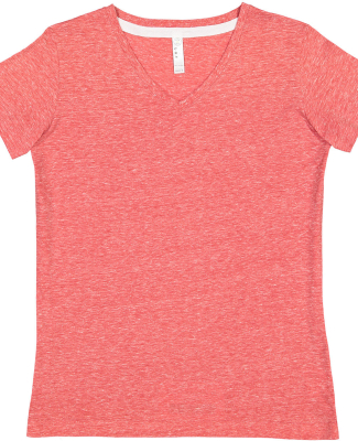 LA T 3591 Ladies' V-Neck Harborside Melange Jersey in Red melange