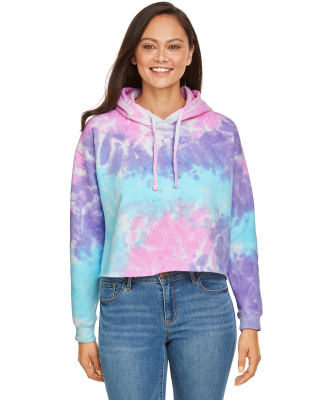 Tie-Dye CD8333 Ladies' Cropped Hooded Sweatshirt in Cotton candy