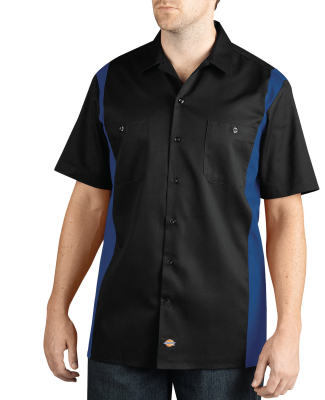 Dickies WS508 Men's Two-Tone Short-Sleeve Work Shi in Black/ royal