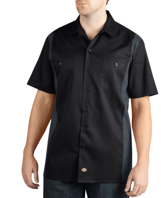 Dickies WS508 Men's Two-Tone Short-Sleeve Work Shi in Black/ charcoal