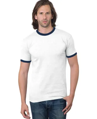 Bayside Apparel 1800 Unisex Ringer T-Shirt in White/ navy