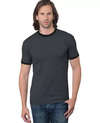Bayside Apparel 1800 Unisex Ringer T-Shirt in Chrcol hthr/ blk