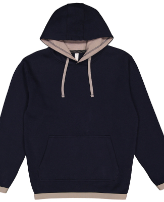 LA T 4412 Adult Statement Fleece Pullover Hoodie in Navy/ titanium