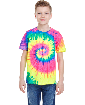 Tie-Dye CD100Y Youth 5.4 oz. 100% Cotton T-Shirt in Neon rainbow