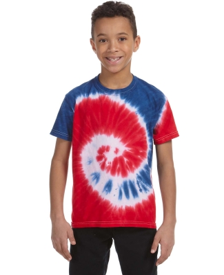 Tie-Dye CD100Y Youth 5.4 oz. 100% Cotton T-Shirt SPIRAL ROY/ RED