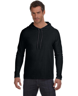 Gildan 987 Adult Lightweight Long-Sleeve Hooded T- in Black/ dark grey