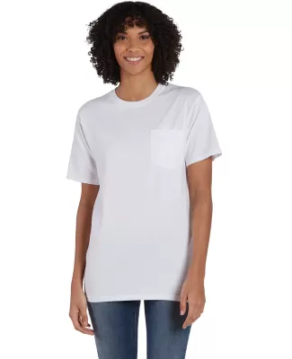 Hanes GDH150 Unisex Garment-Dyed T-Shirt with Pock in White