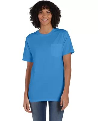 Hanes GDH150 Unisex Garment-Dyed T-Shirt with Pock in Summer sky