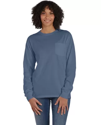 Hanes GDH250 Unisex Garment-Dyed Long-Sleeve T-Shi in Saltwater