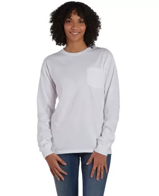Hanes GDH250 Unisex Garment-Dyed Long-Sleeve T-Shi in White