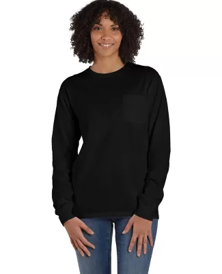 Hanes GDH250 Unisex Garment-Dyed Long-Sleeve T-Shi in Black