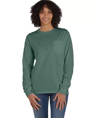 Hanes GDH250 Unisex Garment-Dyed Long-Sleeve T-Shi in Cypress green