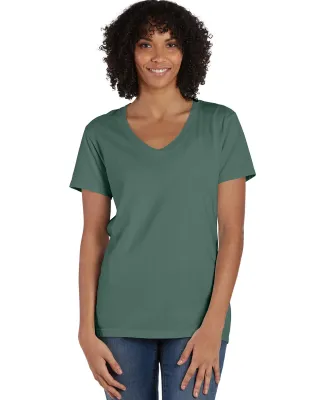 Comfortwash by Hanes GDH125 Ladies' V-Neck T-Shirt in Cypress green