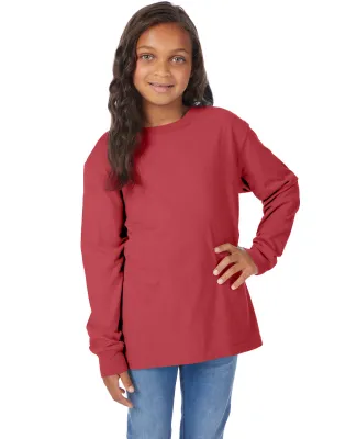 Comfortwash by Hanes GDH275 Youth Crew Long-Sleeve in Crimson fall