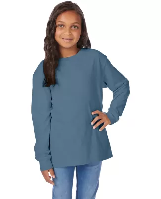 Comfortwash by Hanes GDH275 Youth Crew Long-Sleeve in Saltwater